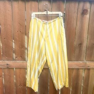 Alembika Striped Wide Leg High Waist Butter Yellow White Pants Size 4